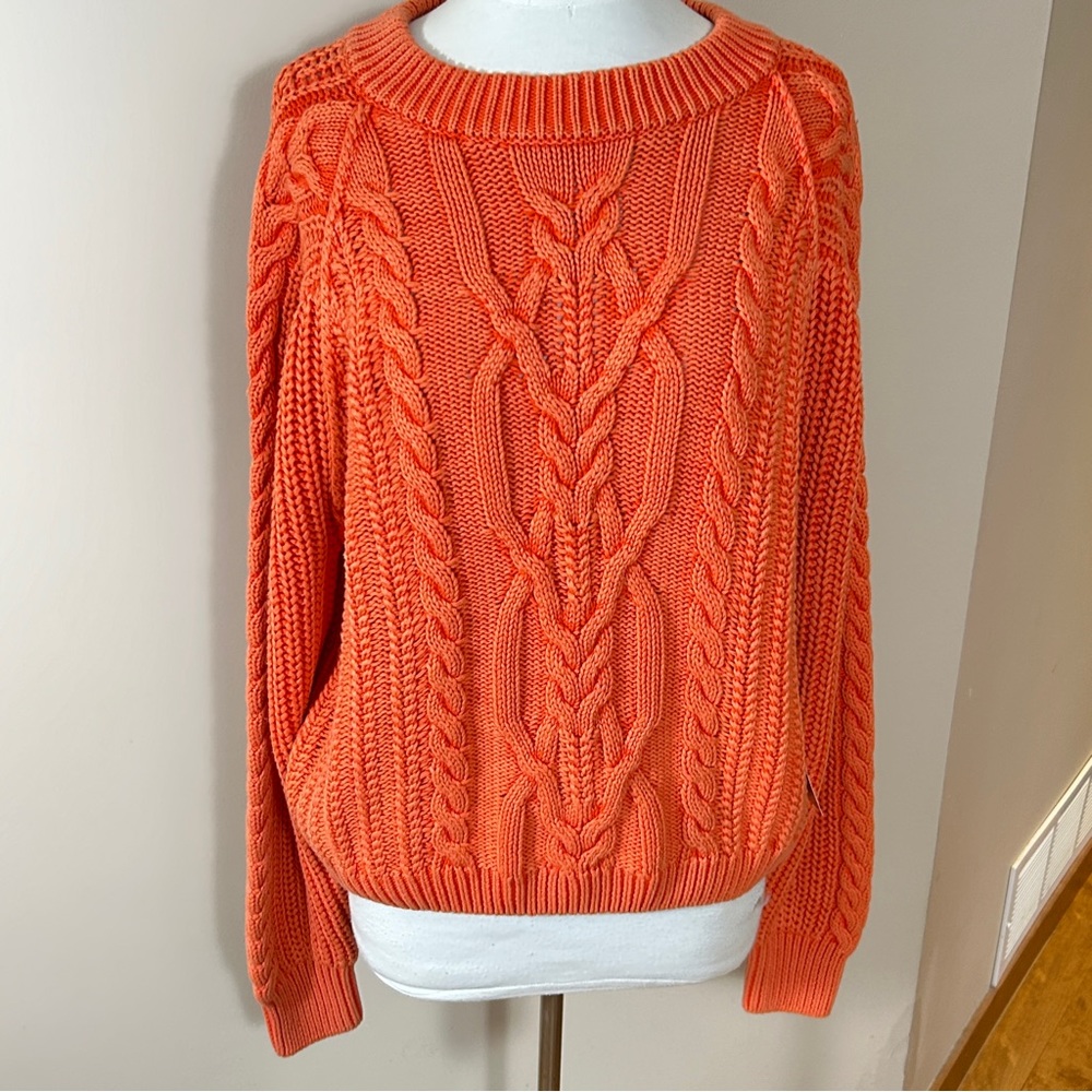 Free People Frankie Cable Sweater in Tangerine Tango size Small